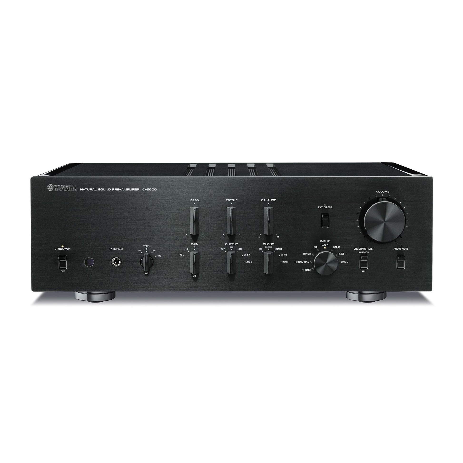 Yamaha C-5000 High-End-Vorverstärker Schwarz Frontansicht mit Lautstärkeregler und Klangreglern