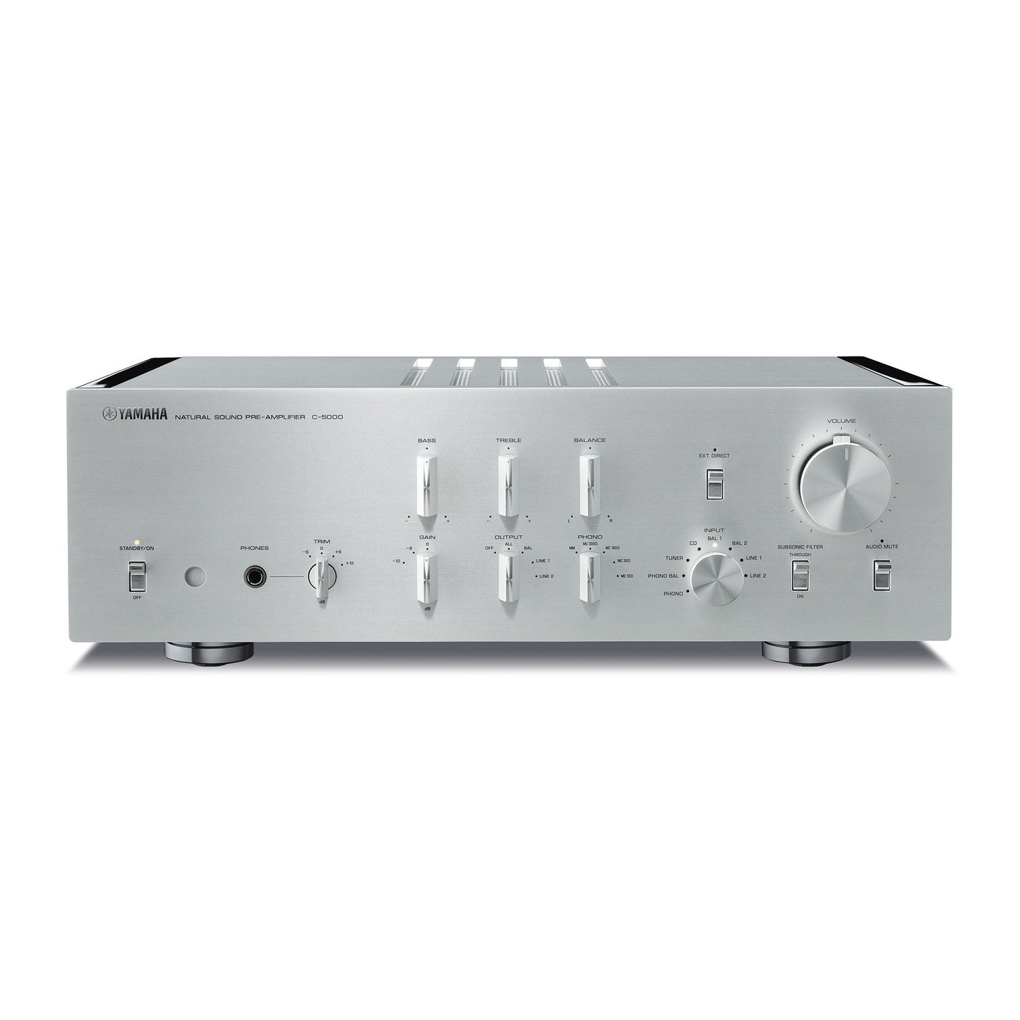 Yamaha C-5000 High-End-Vorverstärker Silber Frontansicht mit Lautstärkeregler und Klangreglern