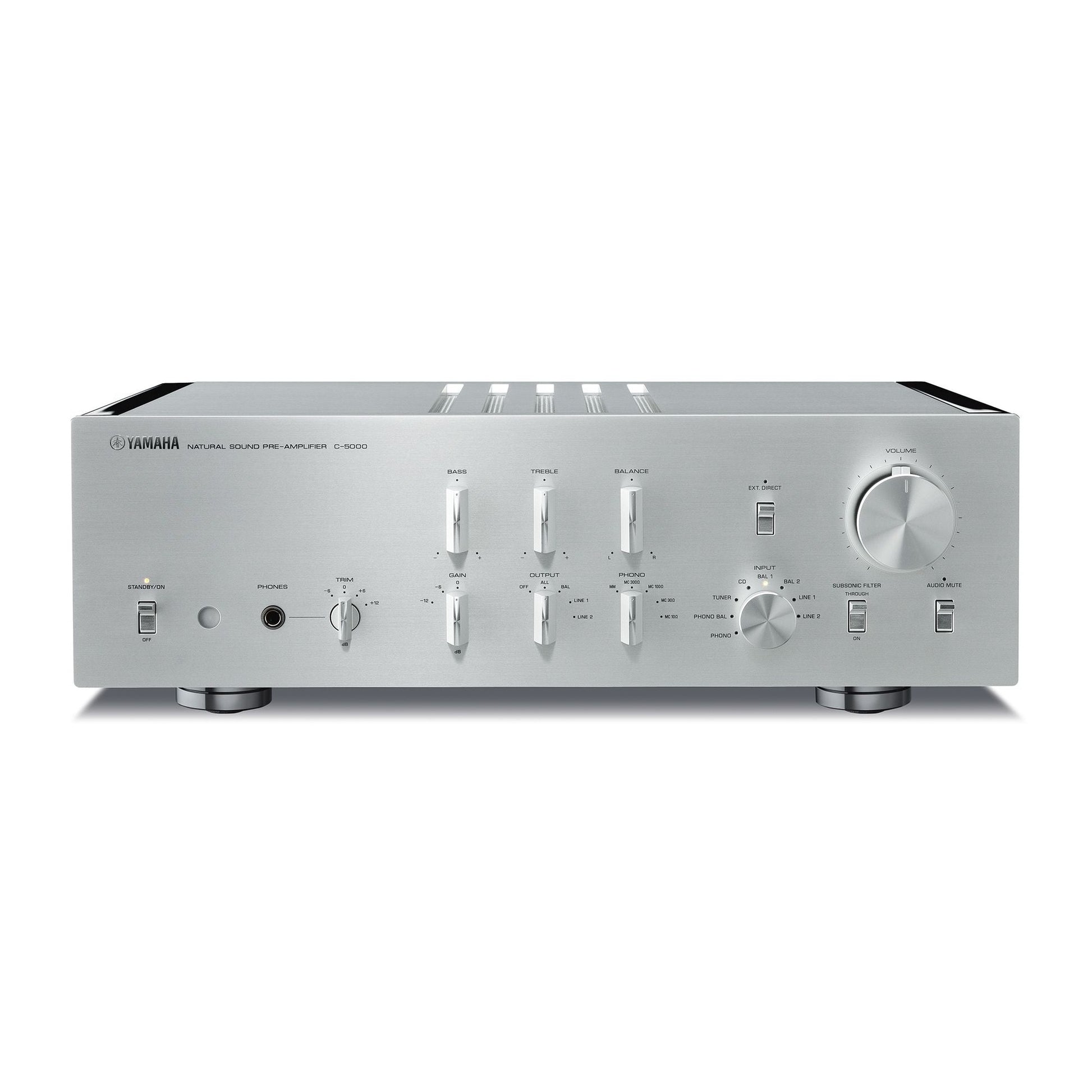 Yamaha C-5000 High-End-Vorverstärker Silber Frontansicht mit Lautstärkeregler und Klangreglern