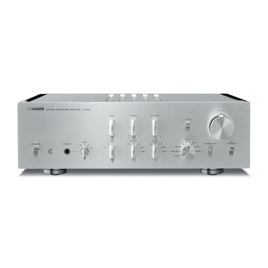 Yamaha C-5000 High-End-Vorverstärker Silber Frontansicht mit Lautstärkeregler und Klangreglern