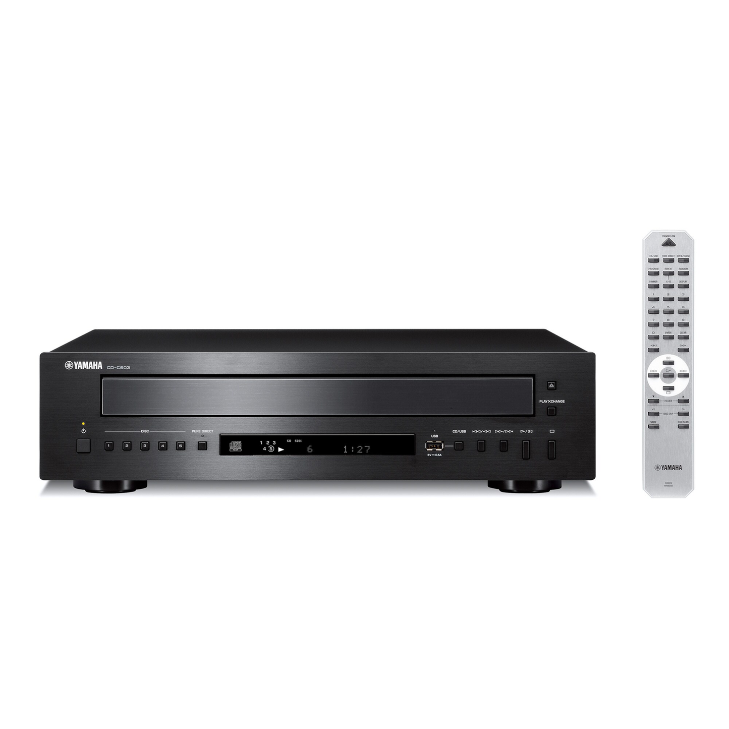 Yamaha CD-C603 CD-Wechsler Schwarz Frontansicht mit Fernbedienung