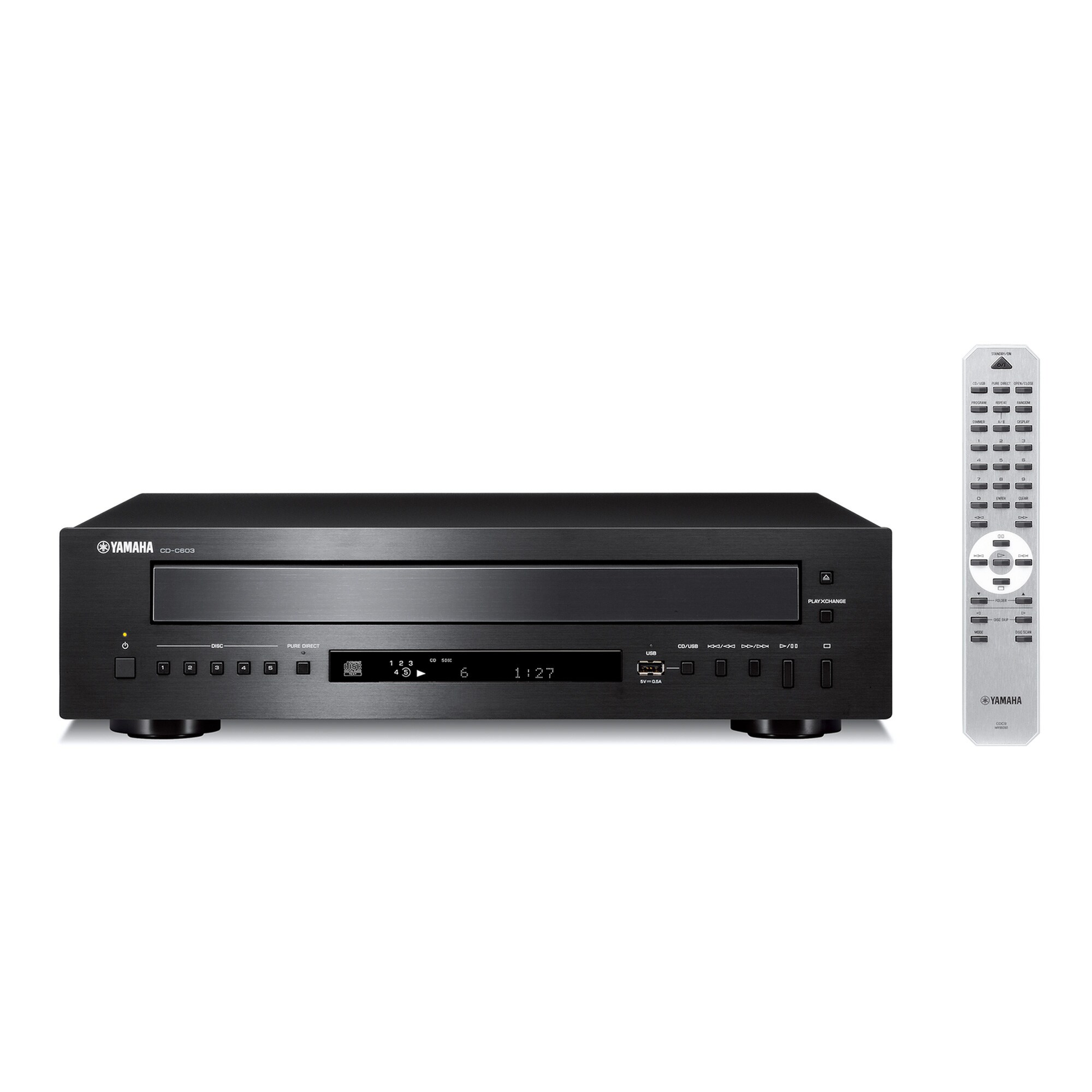 Yamaha CD-C603 CD-Wechsler Schwarz Frontansicht mit Fernbedienung