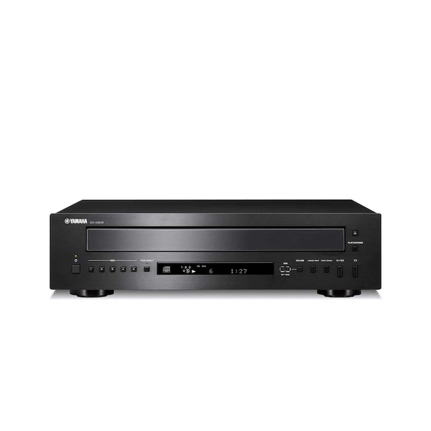 Yamaha CD-C603 CD-Wechsler Schwarz Frontansicht mit Display und USB-Anschluss
