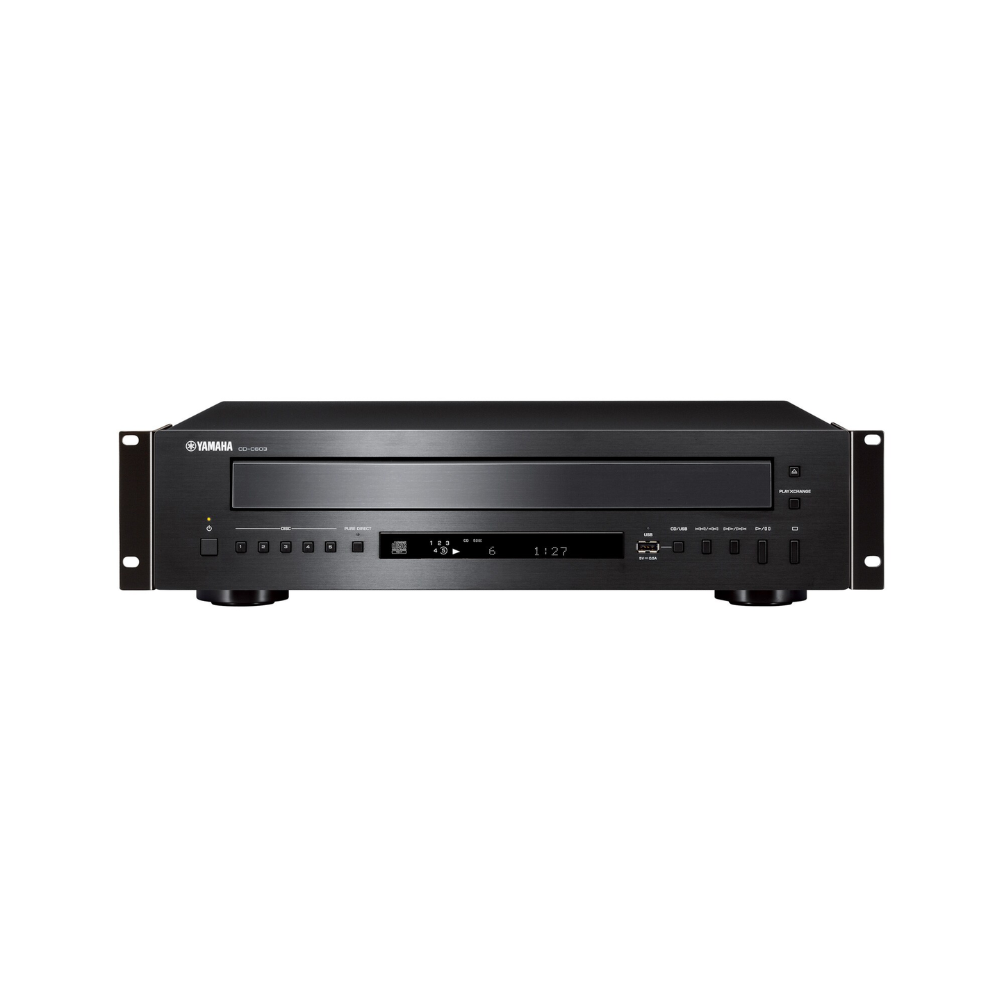 Yamaha CD-C603RK CD-Wechsler Schwarz Frontansicht mit montierten Rack-Winkeln