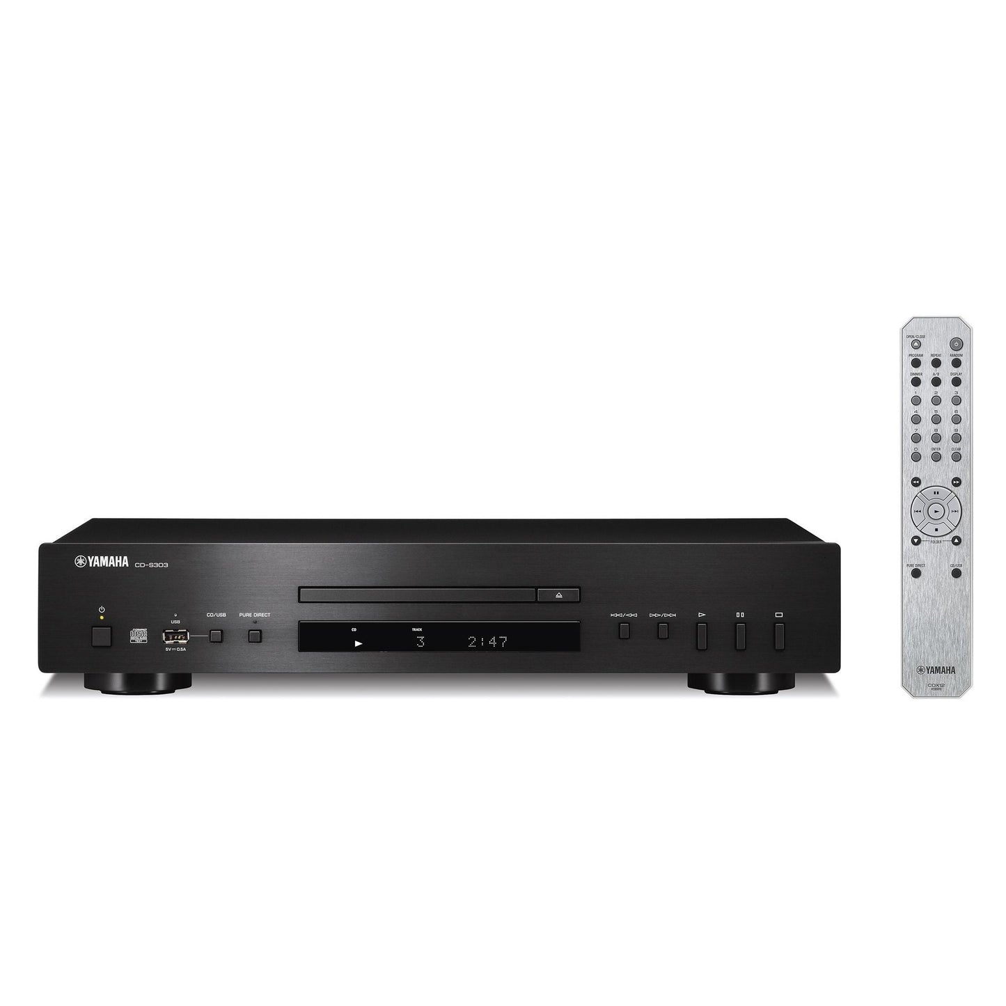 Yamaha CD-S303 CD-Player Schwarz Frontansicht mit Fernbedienung