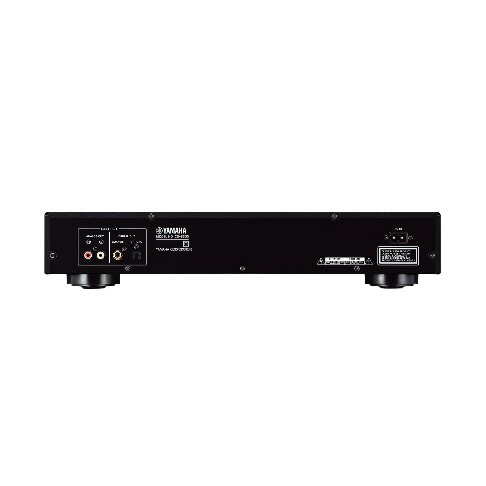 Yamaha CD-S303RK CD-Player Rückansicht mit Analog-, Koaxial- und optischem Digitalausgang