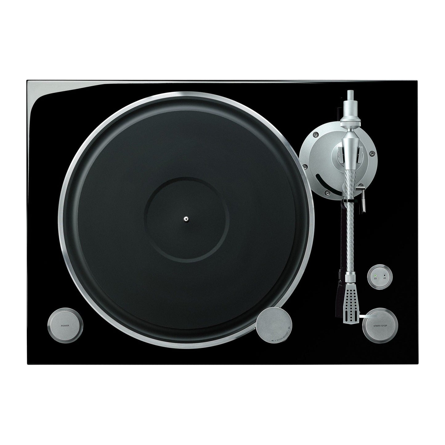 Yamaha GT-5000 High-End-Plattenspieler Klavierlack Draufsicht mit Plattenteller, Tonarm und Bedienelementen