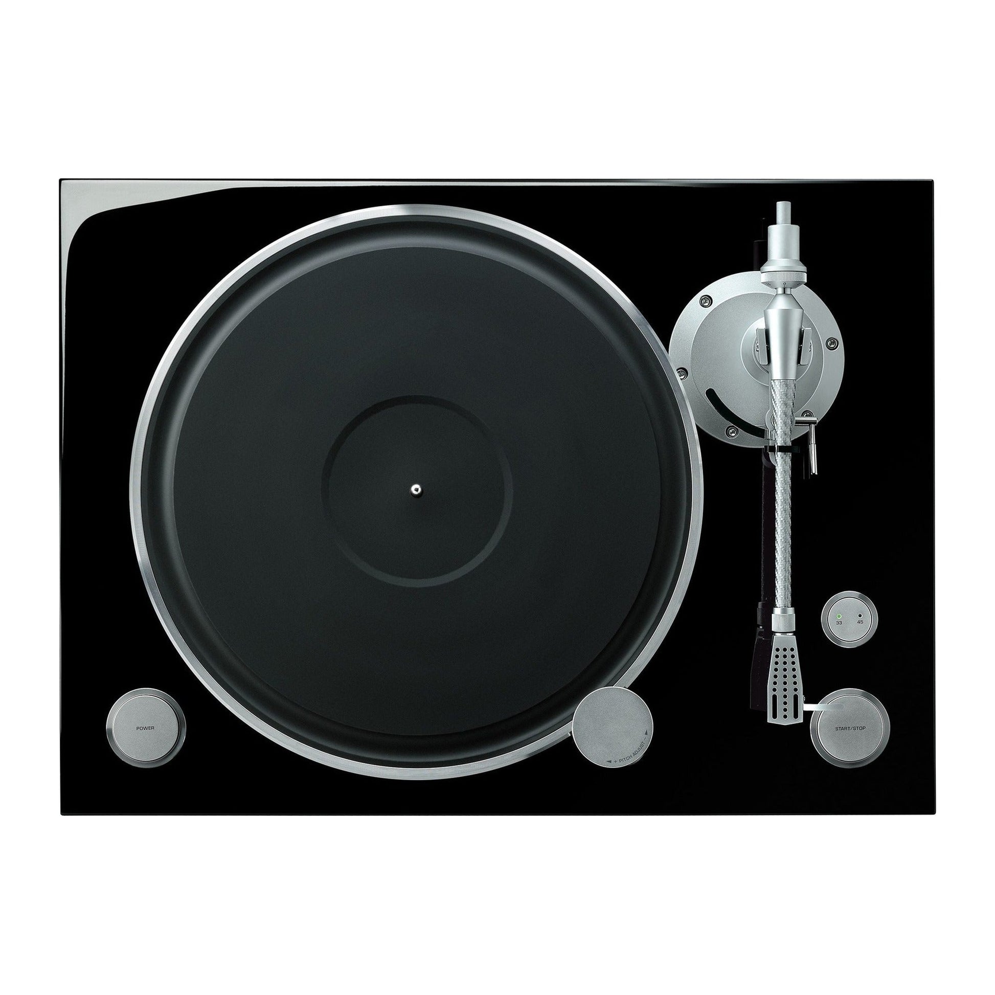 Yamaha GT-5000 High-End-Plattenspieler Klavierlack Draufsicht mit Plattenteller, Tonarm und Bedienelementen