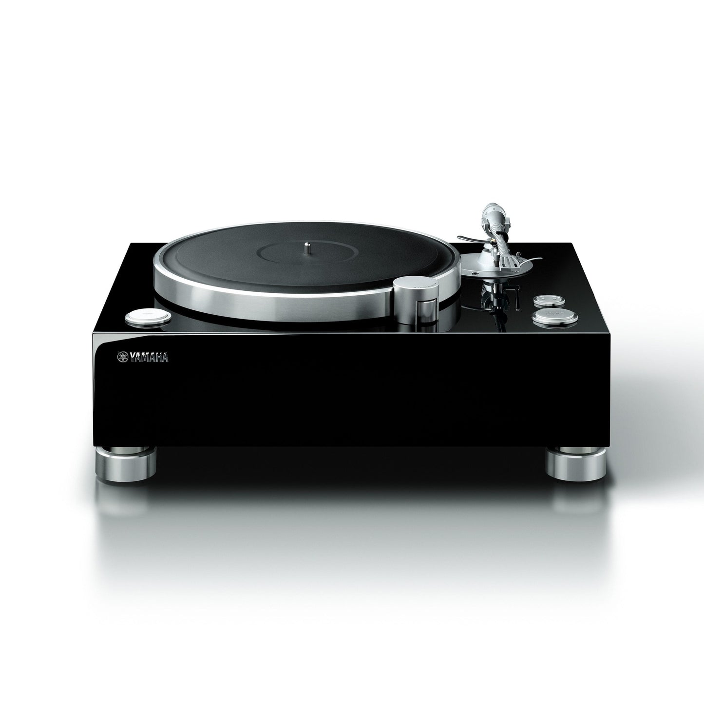 Yamaha GT-5000 High-End-Plattenspieler Klavierlack Frontansicht mit Plattenteller und Tonarm