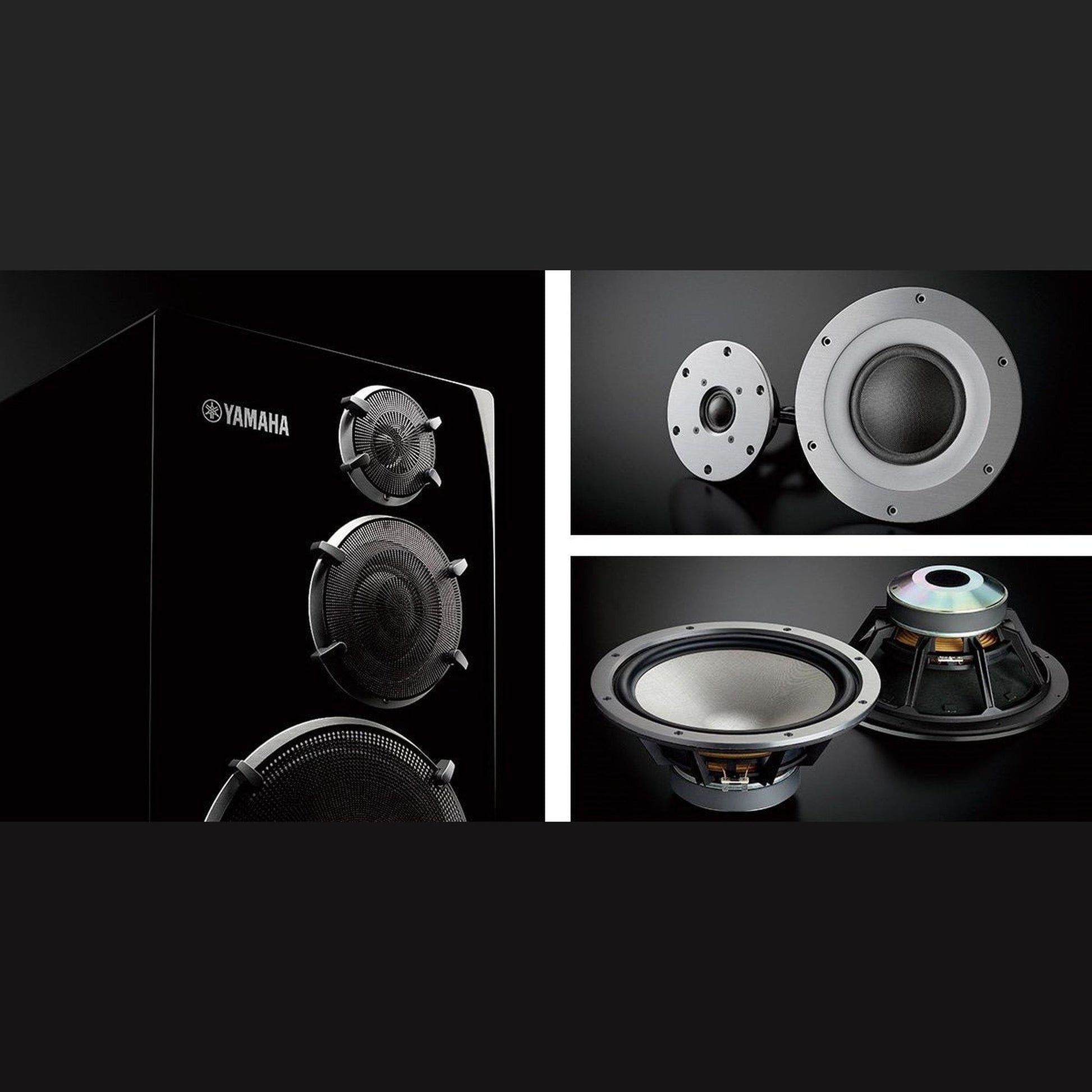 Yamaha NS-5000 Regallautsprecher Klavierlack Detailansicht der drei ZYLON-Chassis