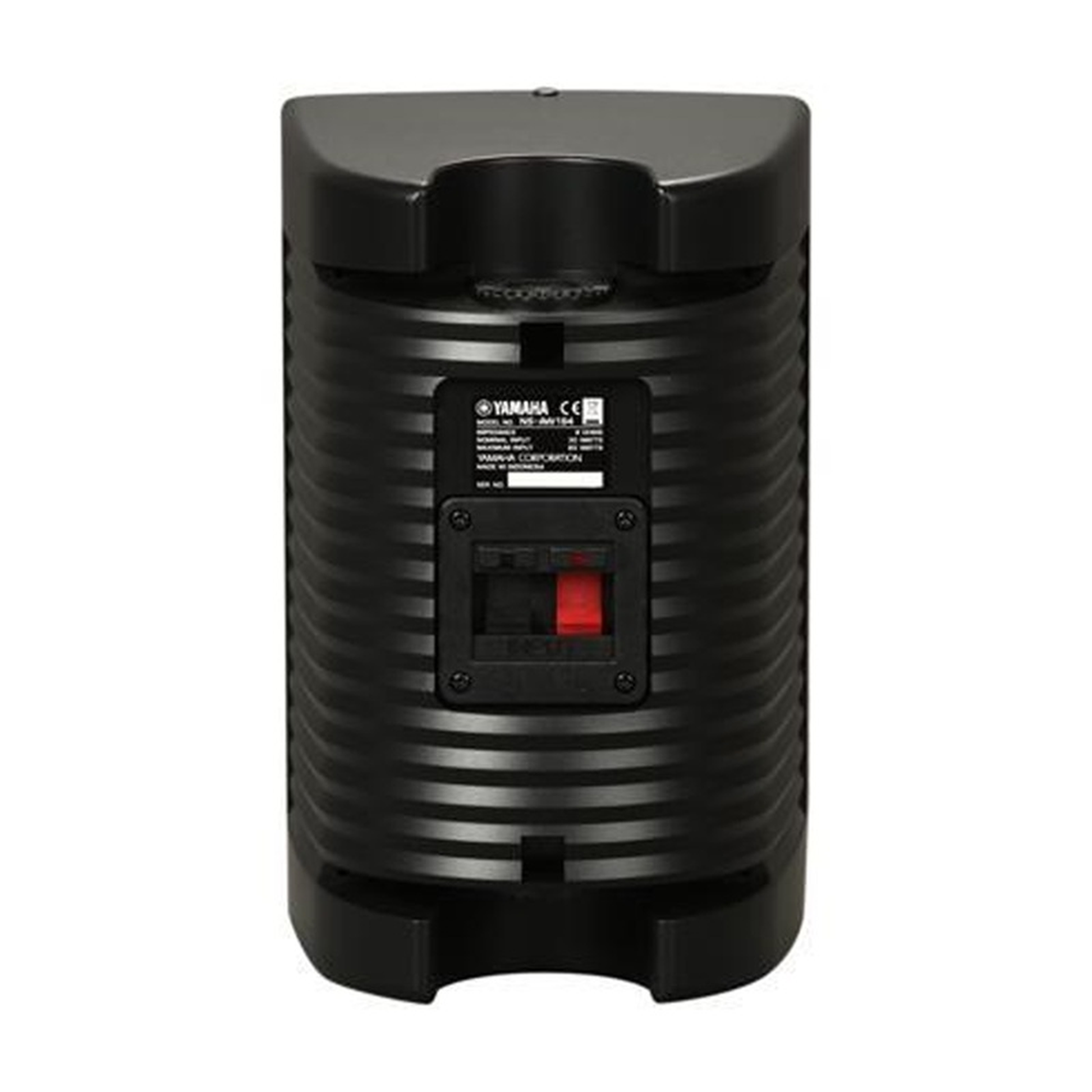 Yamaha NS-AW294 Outdoor-Lautsprecher Schwarz Rückansicht mit Federklemmen und Wandhalterung