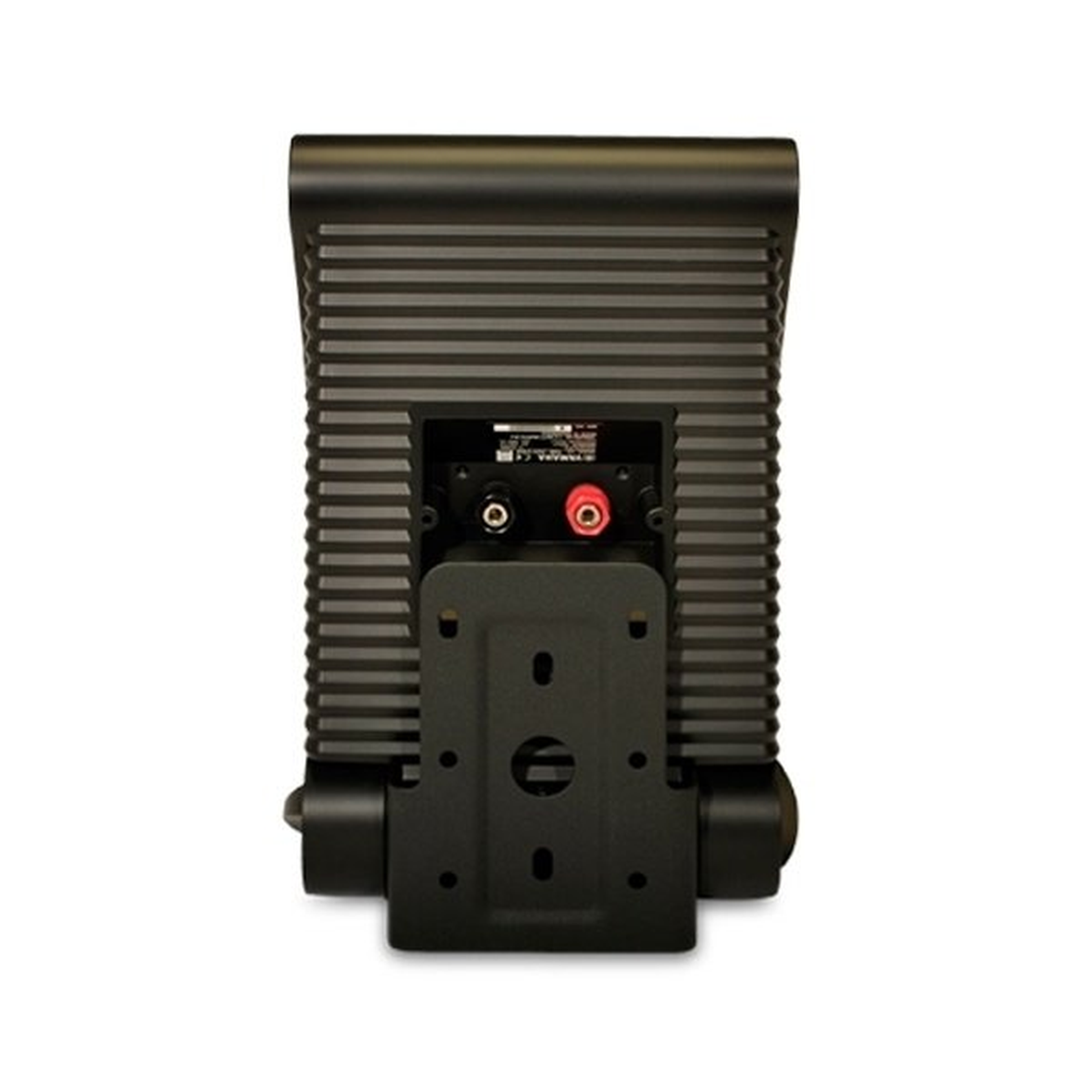 Yamaha NS-AW592 Outdoor-Lautsprecher Schwarz Rückansicht mit Schraubklemmen und Wandhalterung