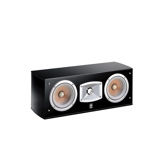 Yamaha NS-C444 Center-Lautsprecher Klavierlack Schrägansicht ohne Abdeckung mit zwei Tiefmitteltönern