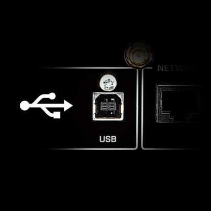 Yamaha R-N1000A Netzwerk-Receiver mit HDMI Schwarz Detailansicht von USB-Anschluss und Netzwerkbuchse auf der Rückseite