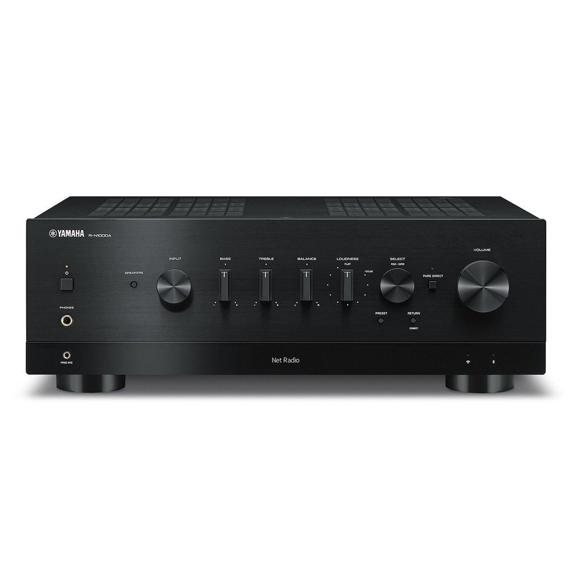 Yamaha R-N1000A Netzwerk-Receiver mit HDMI Schwarz Frontansicht mit Display und Lautstärkeregler