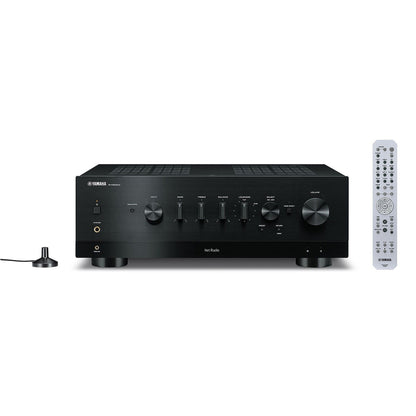 Yamaha R-N1000A Netzwerk-Receiver mit HDMI Schwarz Frontansicht mit Fernbedienung und DAB-Antenne