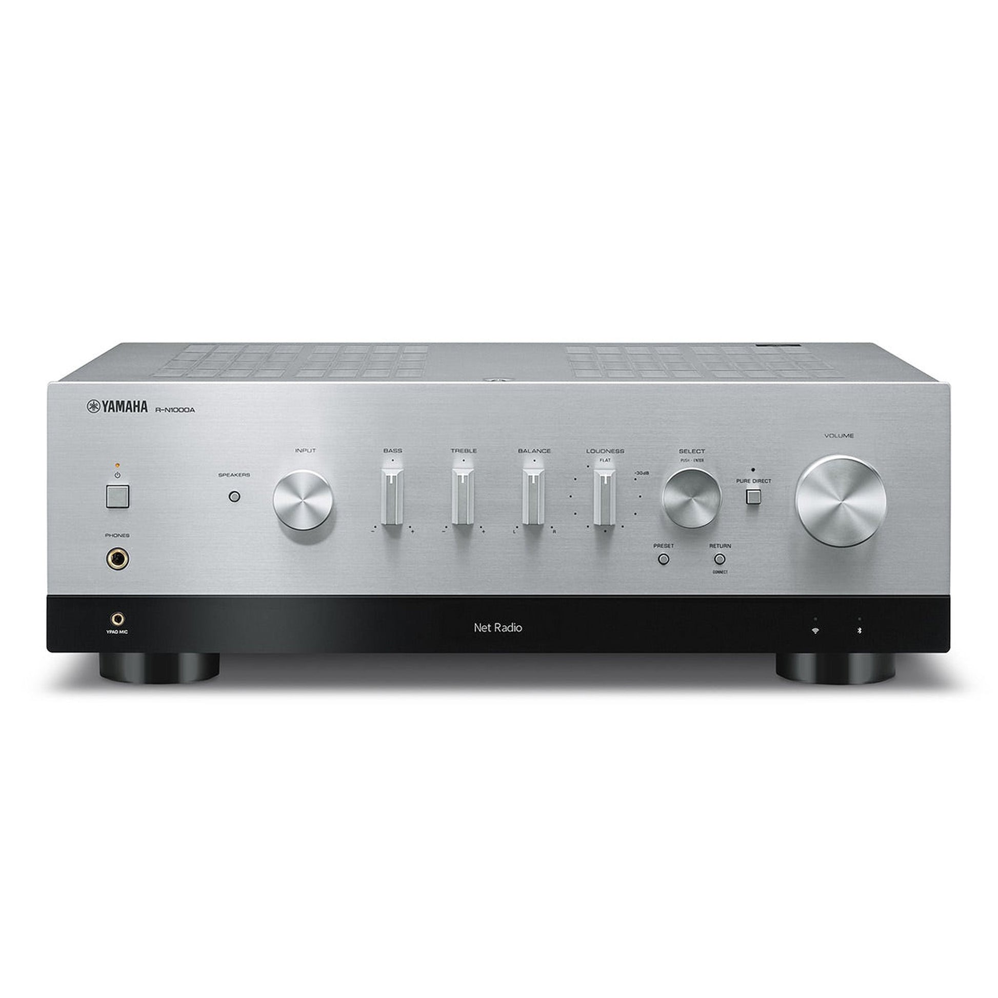 Yamaha R-N1000A Netzwerk-Receiver mit HDMI Silber Frontansicht mit Display und Lautstärkeregler