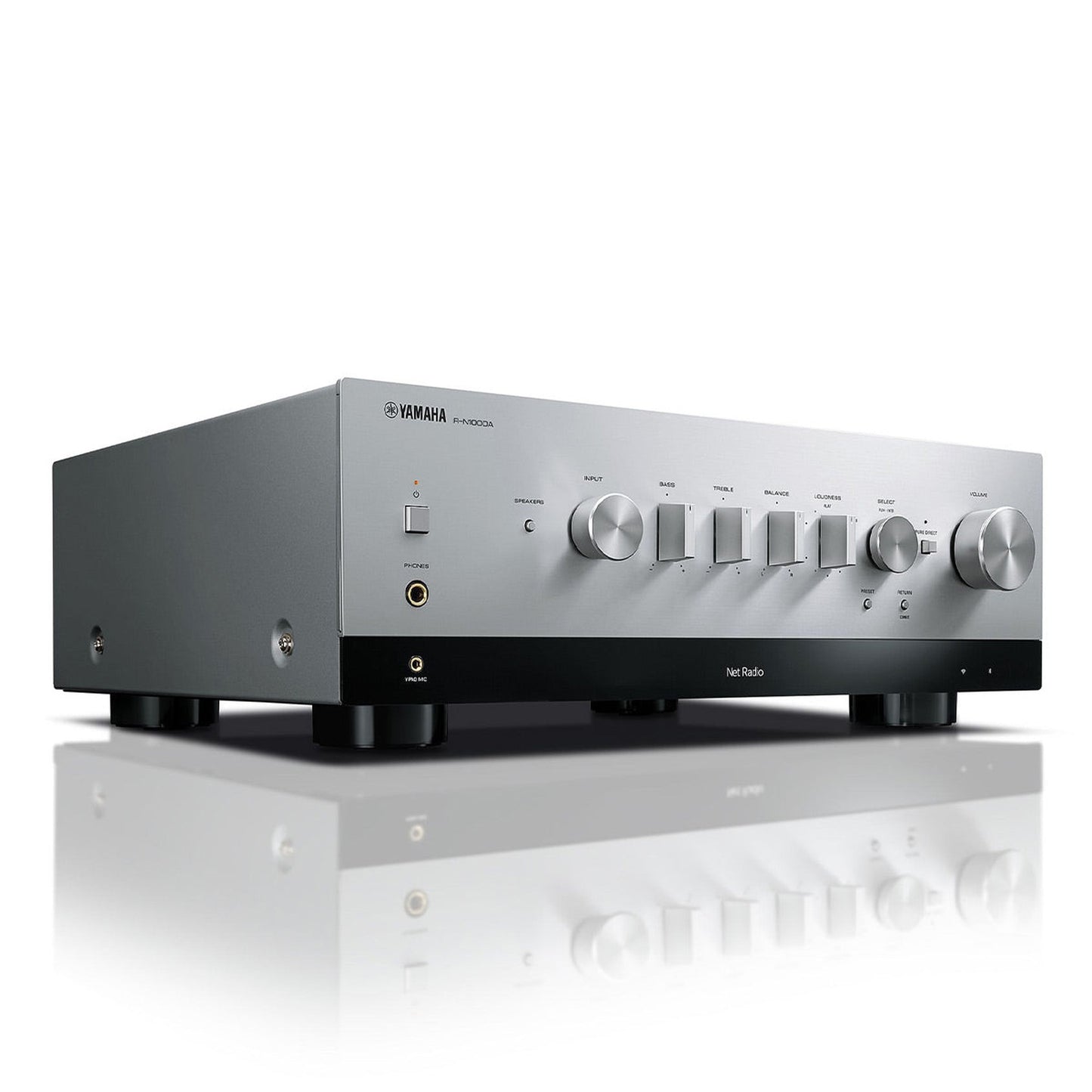 Yamaha R-N1000A Netzwerk-Receiver mit HDMI Silber Schrägansicht von vorne rechts