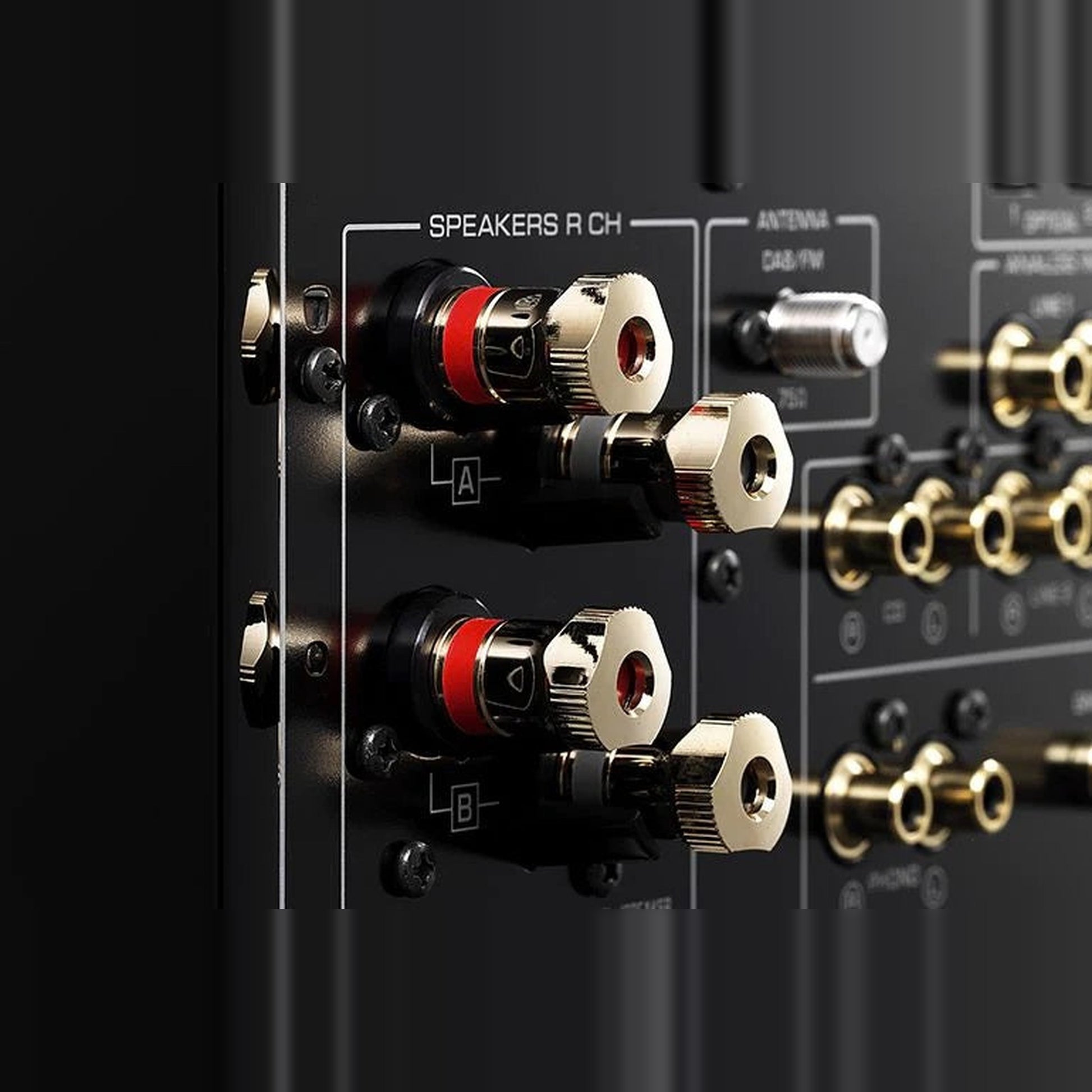 Yamaha R-N2000A Netzwerk-Receiver Anschlussfeld mit vergoldeten Lautsprecherterminals A und B