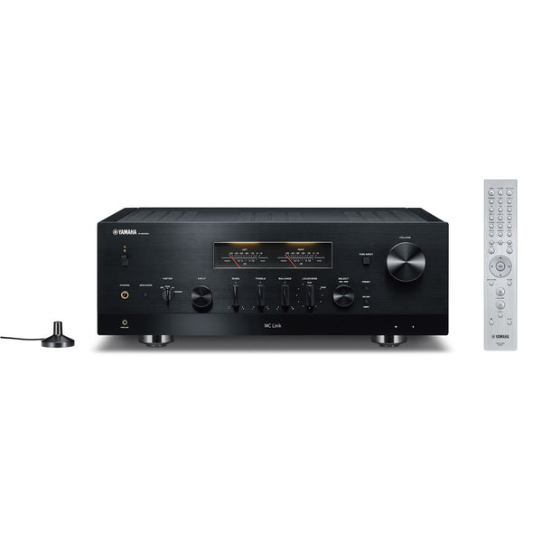 Yamaha R-N2000A Netzwerk-Receiver Schwarz Frontansicht mit Fernbedienung und DAB-Antenne