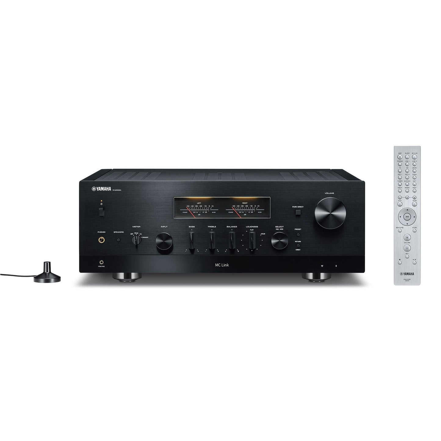 Yamaha R-N2000A Netzwerk-Receiver Schwarz Frontansicht mit Fernbedienung und DAB-Antenne