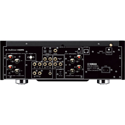 Yamaha R-N2000A Netzwerk-Receiver Schwarz Rückansicht mit Lautsprecherterminals, Phono-Eingang und Netzwerkanschluss