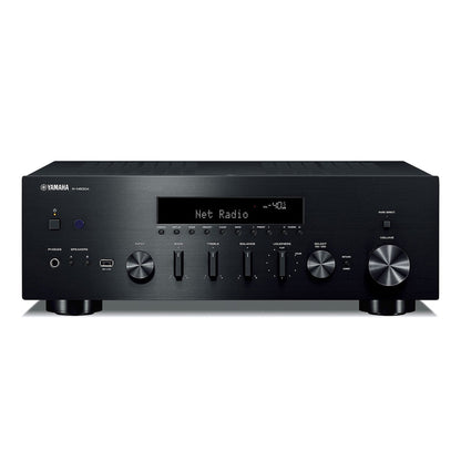 Yamaha R-N600A MusicCast Netzwerk-Receiver Schwarz Frontansicht mit Display, Quellenwahl und Lautstärkeregler