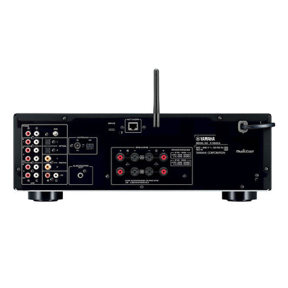 Yamaha R-N600A MusicCast Netzwerk-Receiver Silber Rückansicht mit Lautsprecherterminals, Phono-Eingang und Netzwerkbuchse