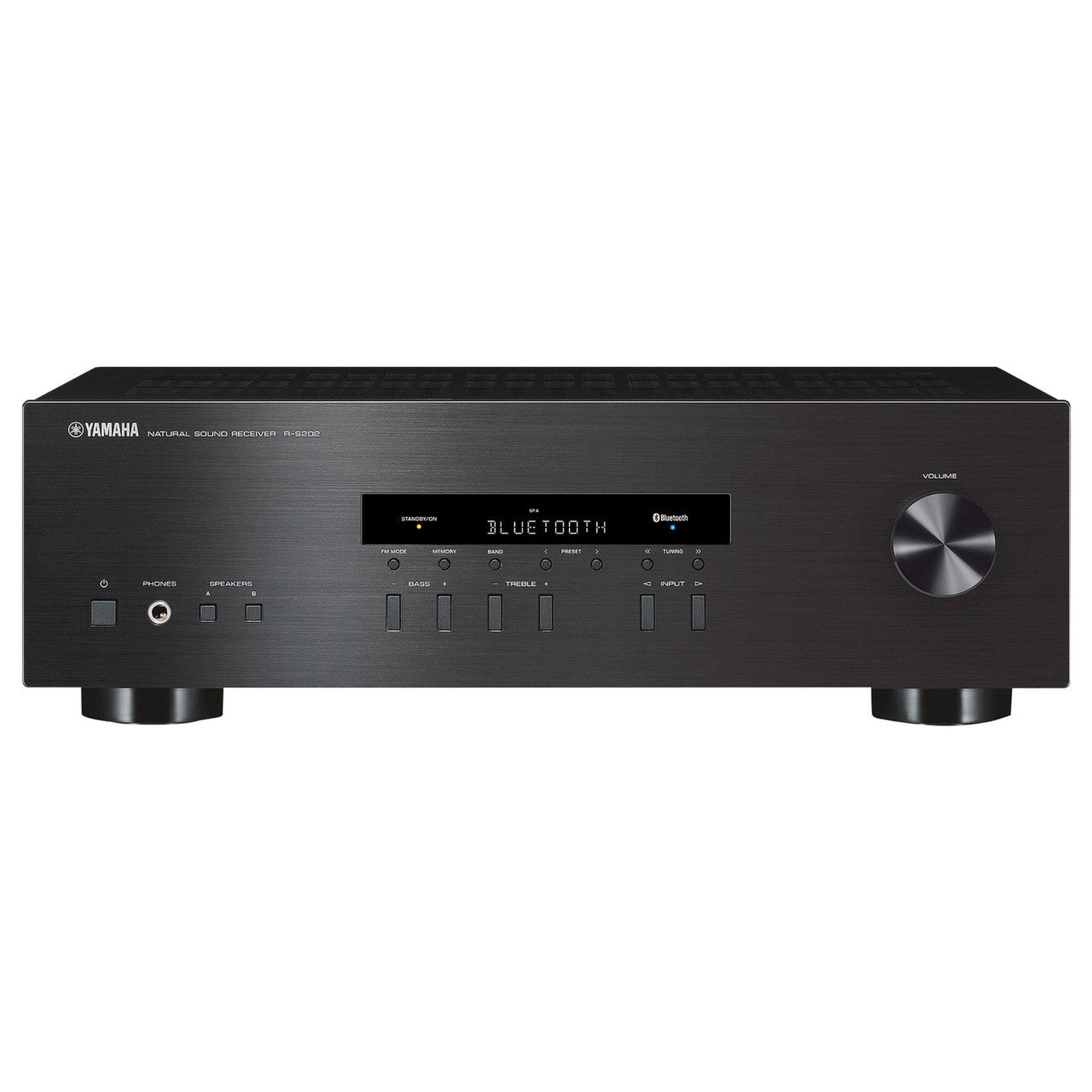Yamaha R-S202D Stereo-Receiver mit DAB+ Schwarz Frontansicht mit Display und Bluetooth-Anzeige
