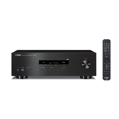 Yamaha R-S202D Stereo-Receiver mit DAB+ Schwarz Frontansicht mit Fernbedienung