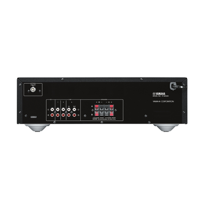 Yamaha R-S202D Stereo-Receiver mit DAB+ Silber Rückansicht mit Lautsprecherklemmen, Cinch-Eingängen und Antennenbuchse