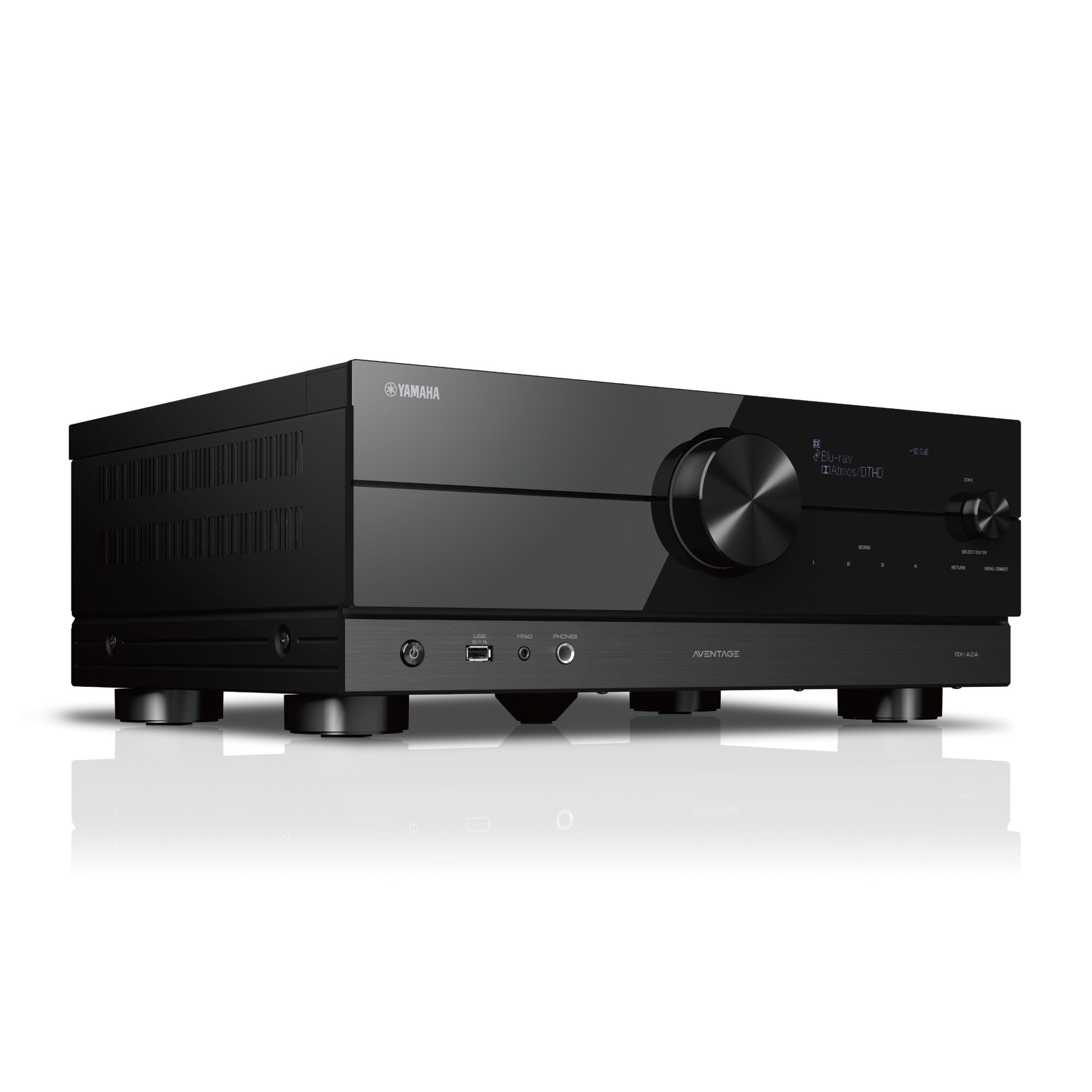 Yamaha RX-A2A AV-Receiver Schwarz Schrägansicht mit Lüftungsgitter und Lautstärkeregler