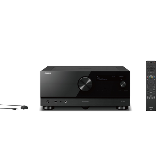 Yamaha RX-A8A AV-Receiver Schwarz Frontansicht mit Fernbedienung und Einmessmikrofon