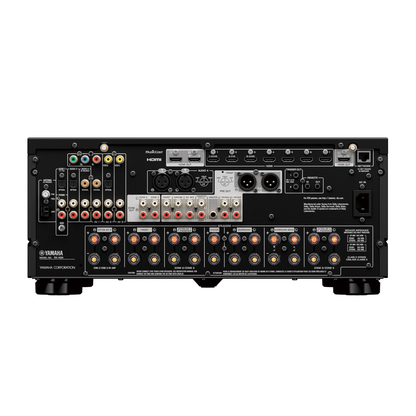 Yamaha RX-A8A AV-Receiver Schwarz Rückansicht mit XLR-Pre-Outs, HDMI-Anschlüssen und Zonen-Terminals
