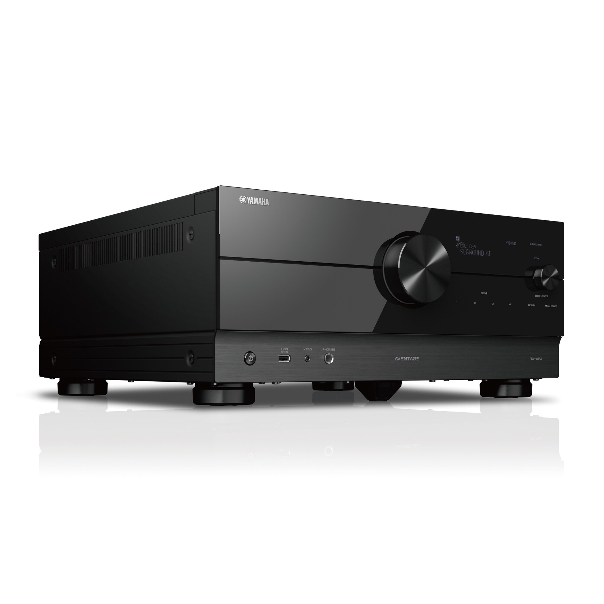 Yamaha RX-A8A AV-Receiver Schwarz Schrägansicht mit Lüftungsgitter und Lautstärkeregler