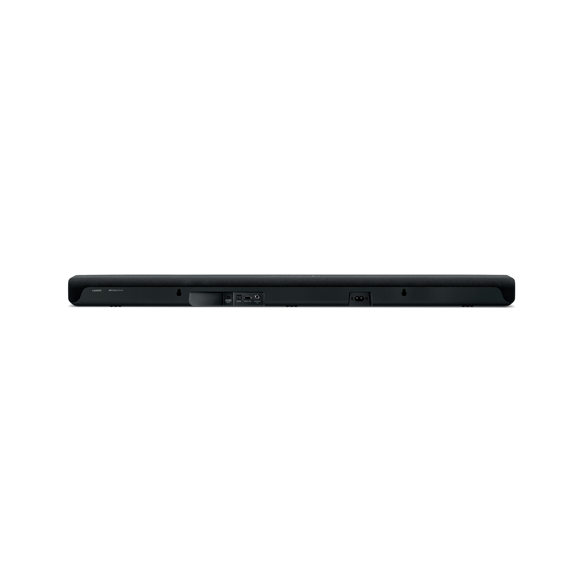 Yamaha SR-B30A Dolby-Atmos-Soundbar Schwarz Rückansicht mit Anschlüssen und Wandhalterungen