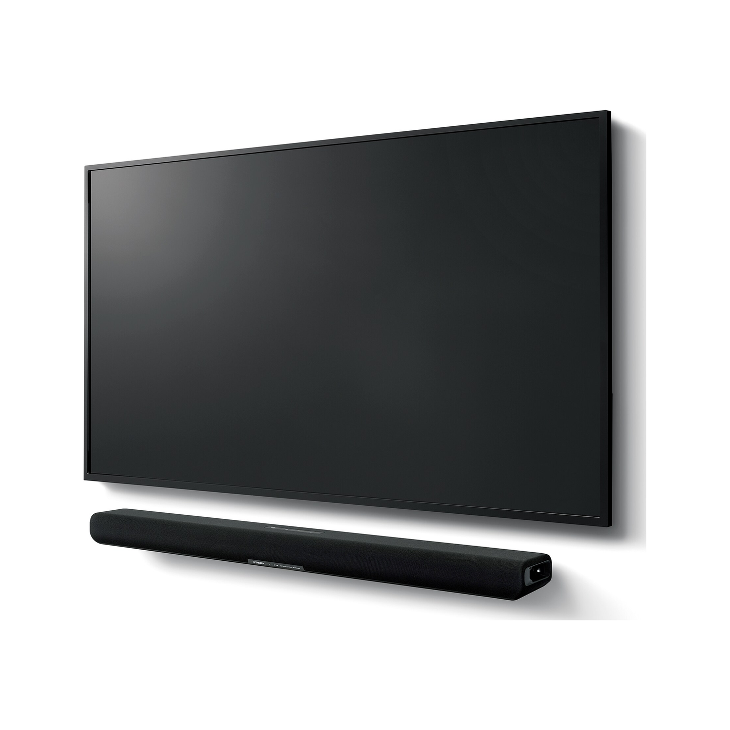 Yamaha SR-B30A Dolby-Atmos-Soundbar Schwarz Schrägansicht vor einem Fernseher