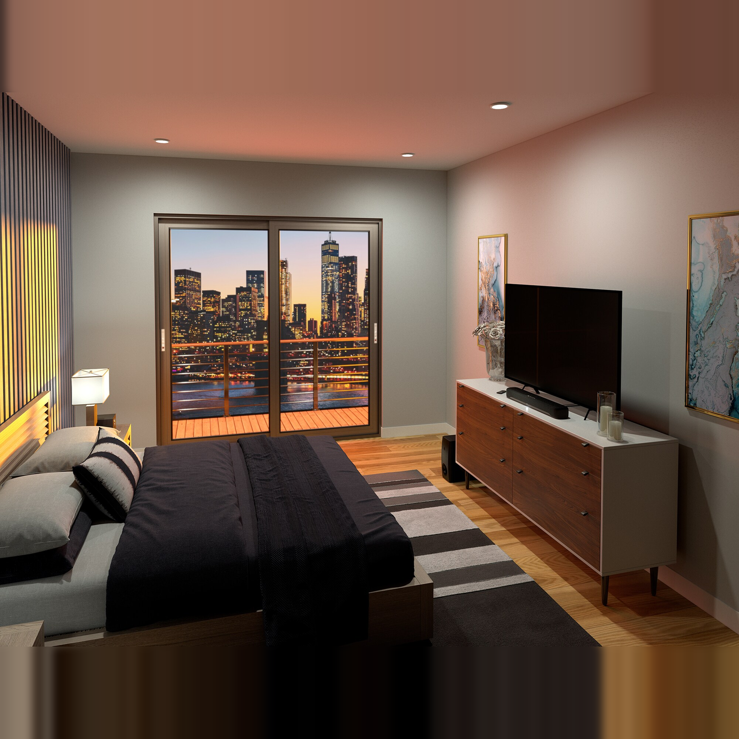 Yamaha SR-C30A Soundbar mit Subwoofer Schwarz Lifestyle im Schlafzimmer auf einer Kommode
