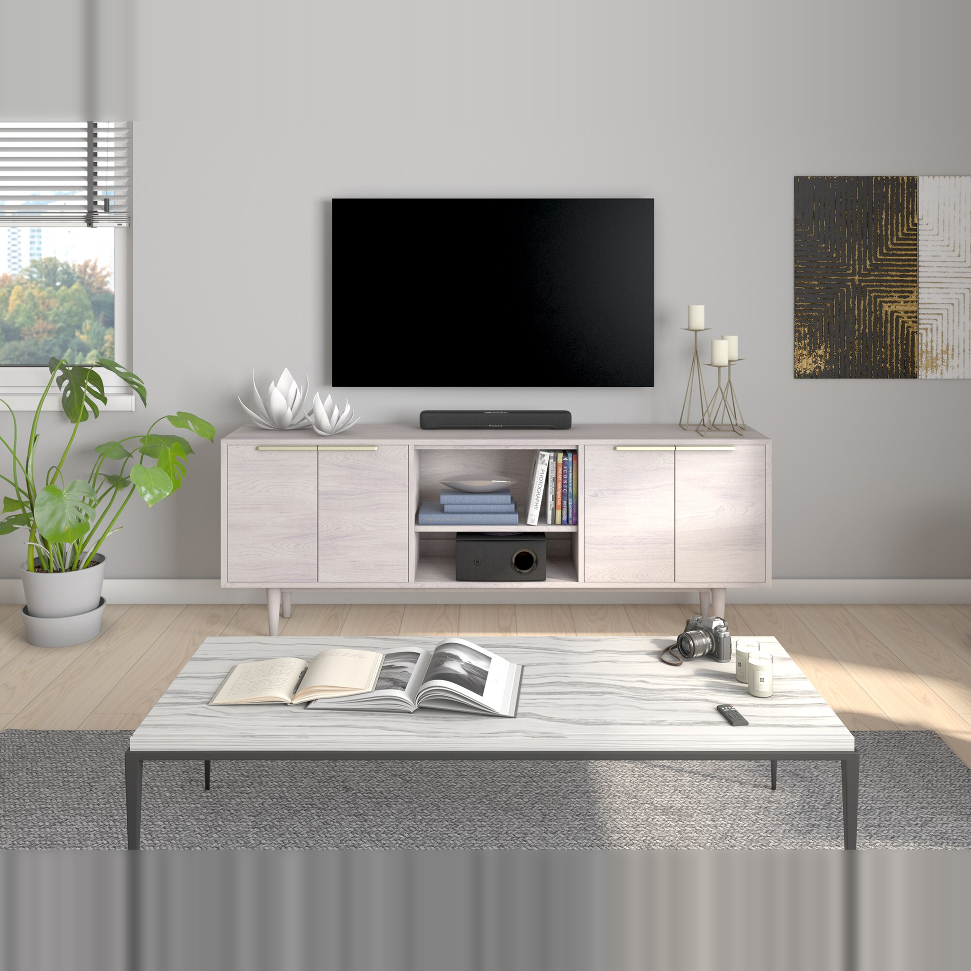 Yamaha SR-C30A Soundbar mit Subwoofer Schwarz Lifestyle im Wohnzimmer unter einem Fernseher