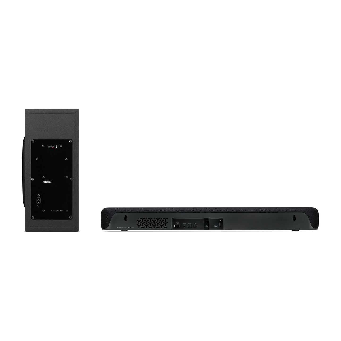 Yamaha SR-C30A Soundbar mit Subwoofer Schwarz Rückansicht von Soundbar und Subwoofer