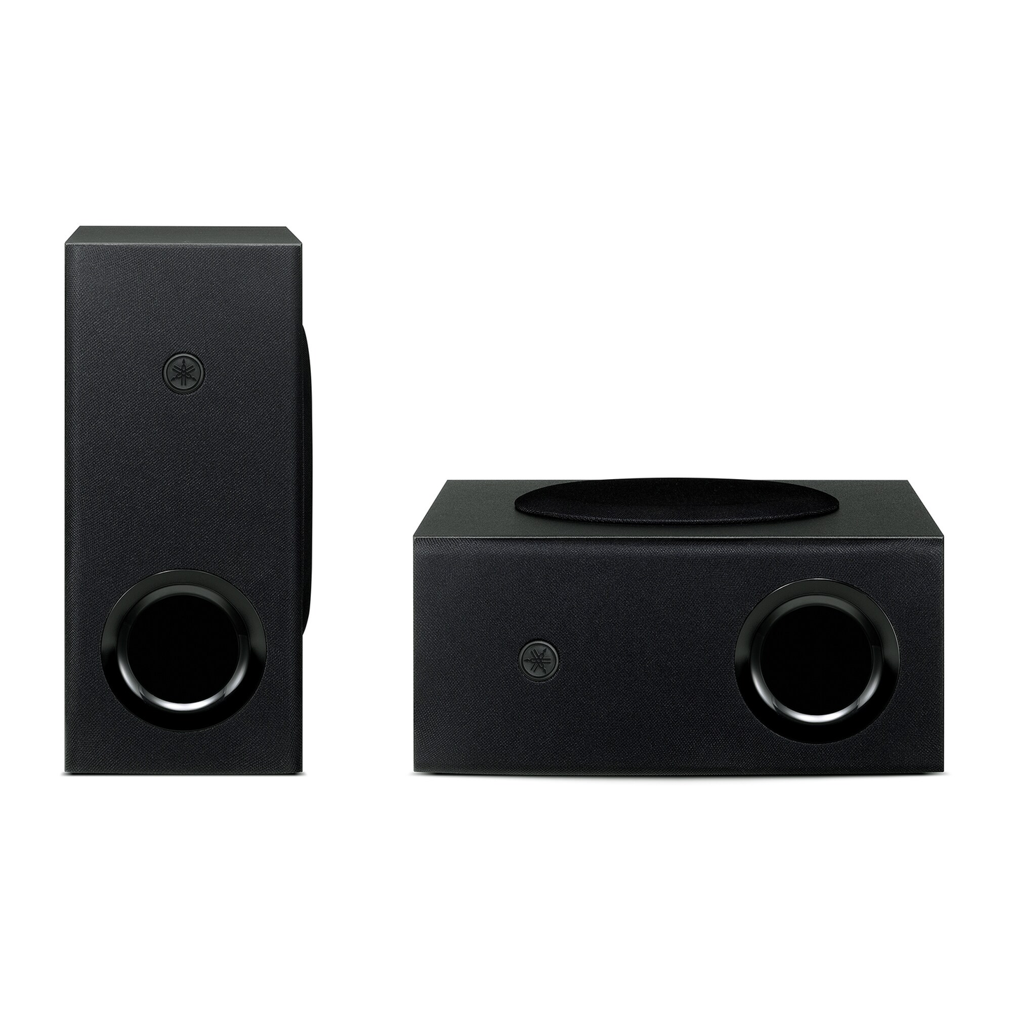 Yamaha SR-C30A Soundbar mit Subwoofer Schwarz Schrägansicht des Subwoofers stehend und liegend