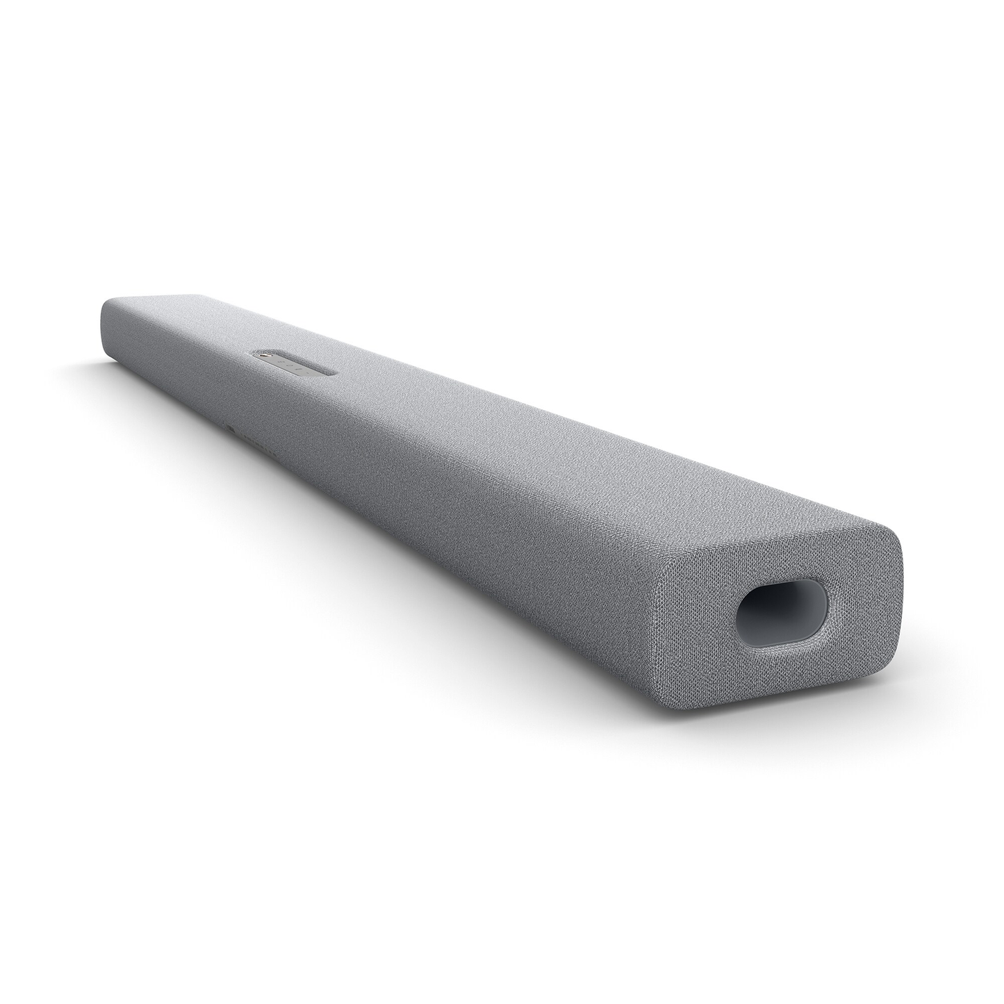Yamaha True X Bar 40A Dolby-Atmos-Soundbar Hellgrau Schrägansicht der Stirnseite mit Bassreflexrohr