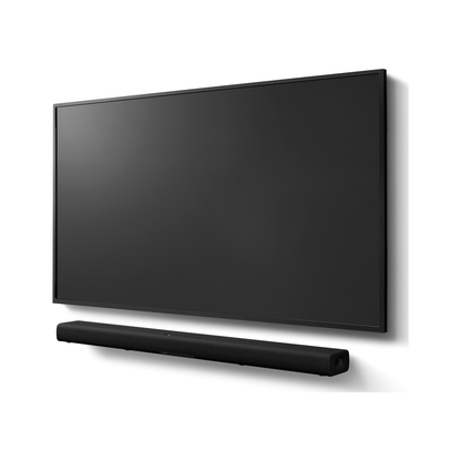 Yamaha True X Bar 40A Dolby-Atmos-Soundbar Schrägansicht unter einem wandmontierten Fernseher