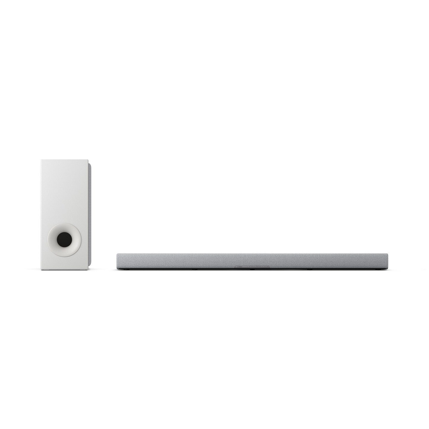 Yamaha True X Bar 50A Dolby-Atmos-Soundbar Hellgrau Frontansicht mit heller Stoffbespannung