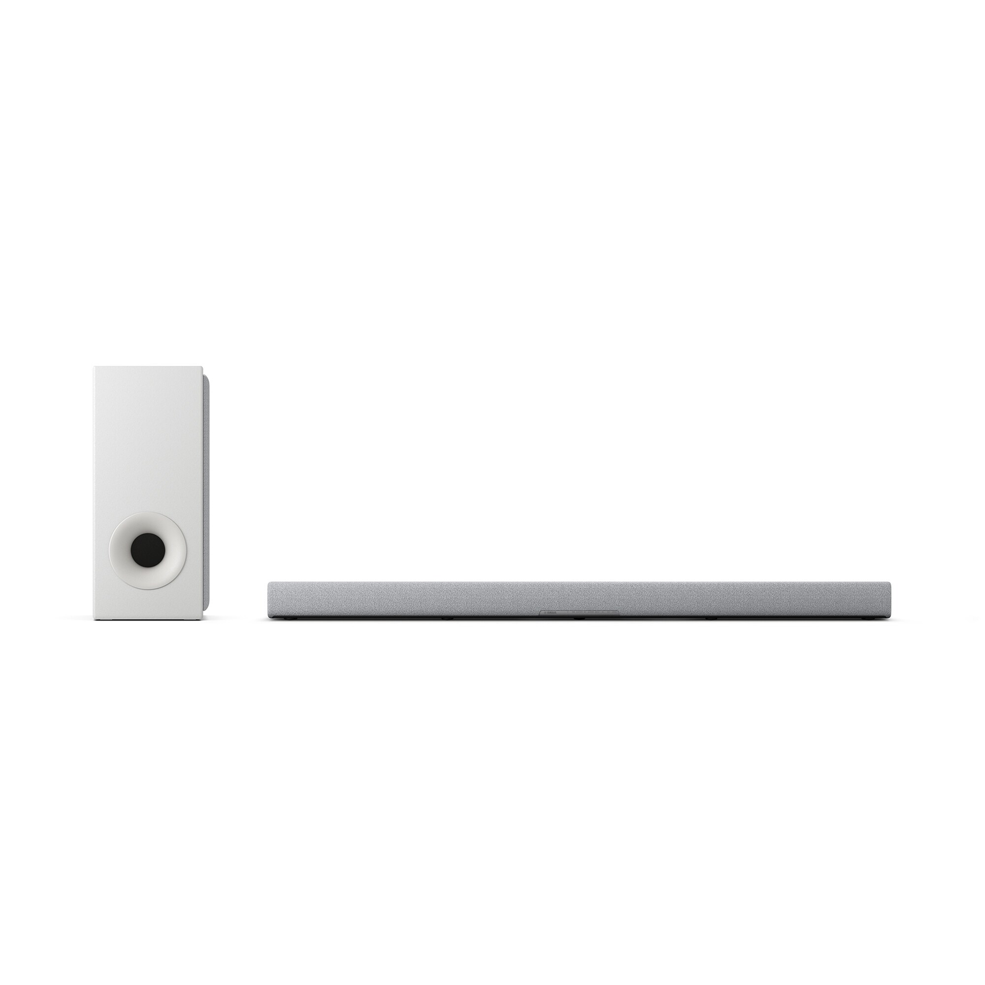 Yamaha True X Bar 50A Dolby-Atmos-Soundbar Hellgrau Frontansicht mit heller Stoffbespannung