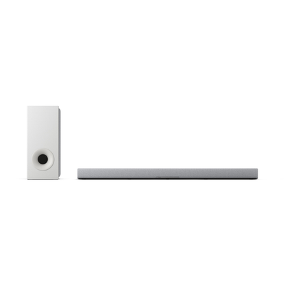 Yamaha True X Bar 50A Dolby-Atmos-Soundbar Hellgrau Frontansicht mit heller Stoffbespannung