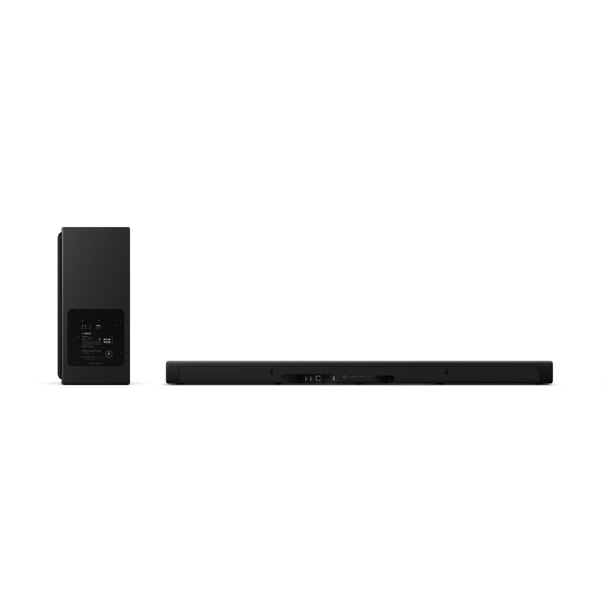 Yamaha True X Bar 50A Dolby-Atmos-Soundbar Schwarz Rückansicht der Soundbar mit Wandhalterungspunkten und Anschlussmulde