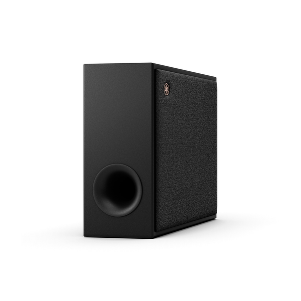Yamaha True X Sub 100A Subwoofer Grau Schrägansicht des drahtlosen Subwoofers mit Stoffbespannung