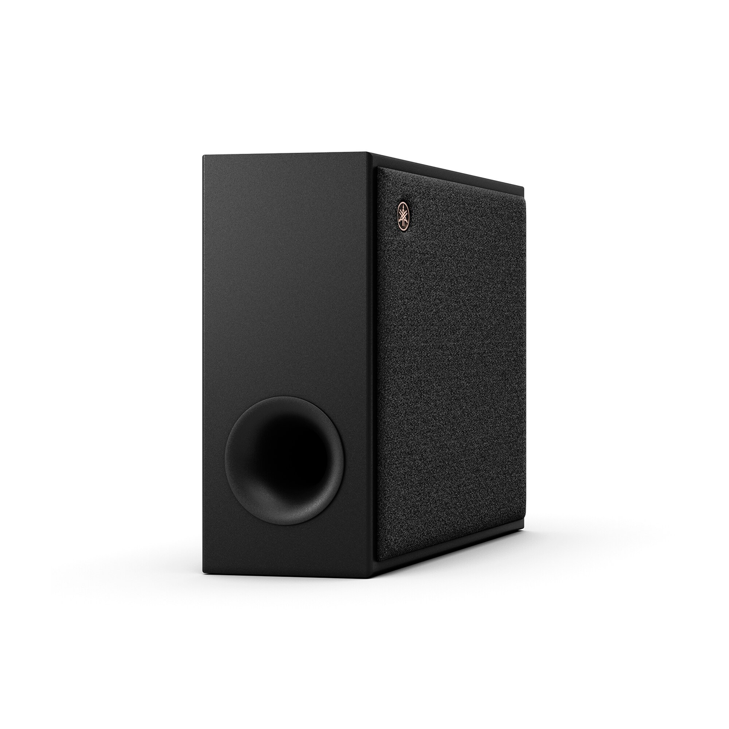 Yamaha True X Surround-Set PK-TRUE50A Grau Schrägansicht des Subwoofers mit Bassreflexöffnung