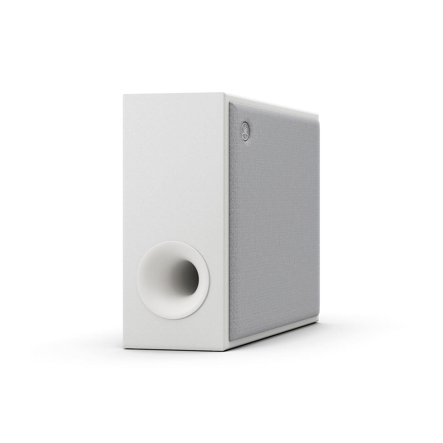 Yamaha True X Surround-Set PK-TRUE50A Hellgrau Schrägansicht des Subwoofers mit Bassreflexport